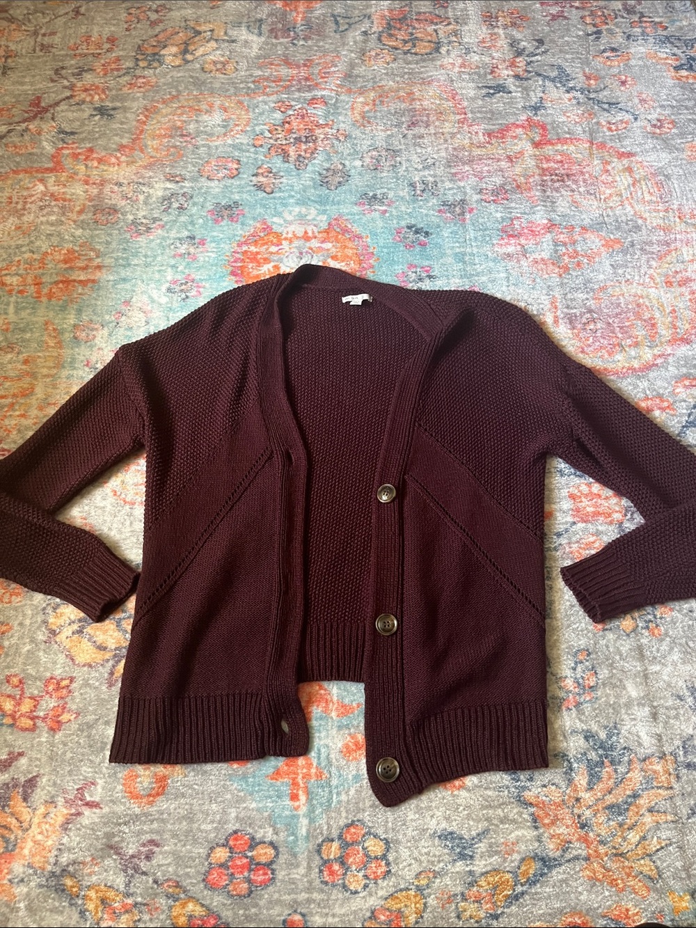 Plum Button-Front Knit Cardigan Sweater